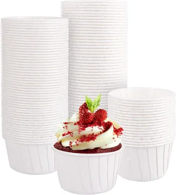 100 Papier-Backbecher, fettfrei, Cupcake-Förmchen, 8 Farben (weiß)