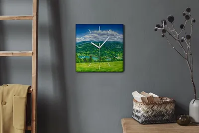 Produktbild von Coloray Hodiny Unikátní 30x30 cm  Tiché hodiny Pro obývací pokoj a kuchyň Nástěnné hodiny Plátno Bílé ručičky hodin - Lesní krajina s mraky