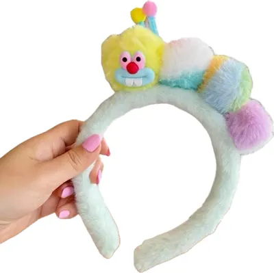 Produktbild von Raupen-Haarreif für Mädchen, flauschig, Cartoon-Form, kräftige Farben, Make-up-Reinigung, Gesicht, Haargummi, Haarstyling-Accessoire