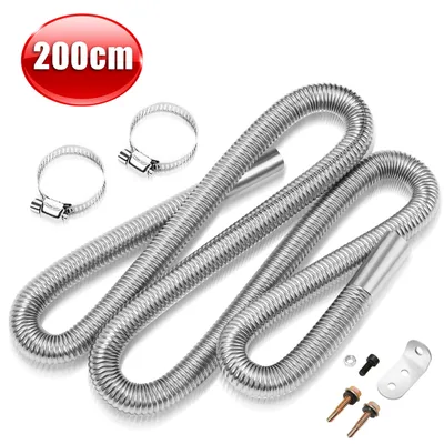 Immagine prodotto di Set di tubi di scarico in acciaio inox Clanmacy da 200 cm per riscaldatore di parcheggio diesel con due fascette in acciaio inox - Tubo di scarico flessibile φ25 mm