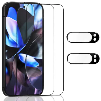 Produktbild von 2-Pack Google Pixel 9 Pro Displayschutzfolie & 2-Pack Kameraschutz - Gehärtetes Glas 9H - Super Qualität 3D