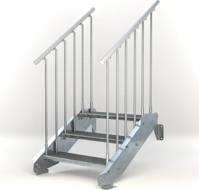 Produktbild von Stahltreppe 3 Stufen bis Höhe 64 cm, Laufbreite : 80 cm beidseitiges Geländer ST 2 (31 / 31 mm gezackt)