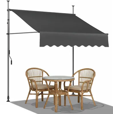 Obrázok produktu pre Terásová markíza – ručné rozťahovanie – 250 x 120 cm – ručná kľuka – hliníkový rám – polyesterová tkanina sPolyuretánpovrchovou úpravou, gramáž 180 g – balkón/terasa – sivá