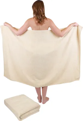 Produktbild von Betz 2 Stück Badetuch groß XXL Größe 100 x 160 cm Badetücher Saunatuch Set Dresden 100% Baumwolle Farbe Sand