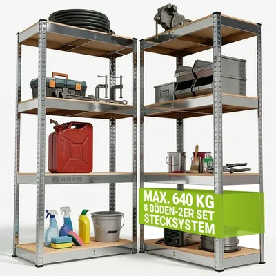 Produktbild von Juskys Lagerregal Easy 2er Set 160x80x40 cm - max. 640 kg - Metall Regale Silber