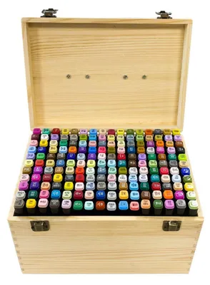 Productafbeelding van Twee-eindige alcoholmarker set in houten doos, 176 stuks