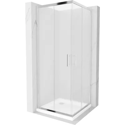 Obrázek produktu pro Mexen Rio čtvercový sprchový kout 70 x 70 cm, Vzor jinovatky, Chromovaná + sprchová vanička Flat, Bílá - 860-070-070-01-30-4010