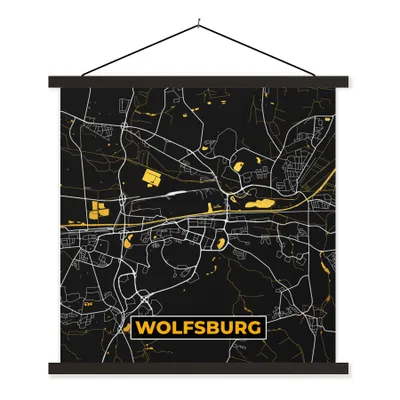 Produktbild von MuchoWow® Textilposter Stadtplan - Deutschland - Gold - Wolfsburg - Karte 90x90 cm mit schwarzem Rahmen - Magnetisches