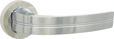 Produktbild von DOMINO Türgriff Drückergarnitur | Türklinke für Zimmertür, Bürotür, Kellertür & Innentür | Türbeschläge aus Aluminium | Chrom/Nickel Türdrückergarnitur| DEKAN-R M6/M9