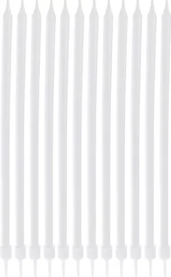 Produktbild von 12 lange weiße Tortenkerzen mit Halter, 14,5 cm