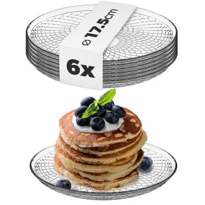 Productafbeelding van KADAX Glazen schaal, 17,5 cm, 6 stuks, ronde schaal van helder glas, serveerschaal van glas, ideaal als taartbord, dessertbord, hoofdschaal