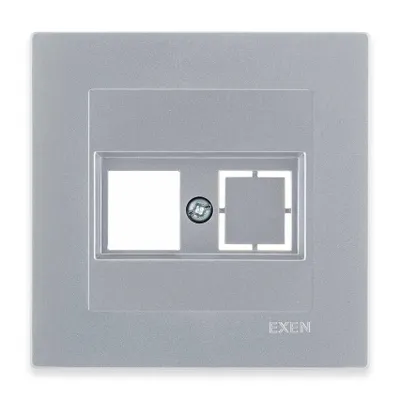 Image de Cache pour prise double Keystone avec cache-prise, argent + cadre argenté, EXEN