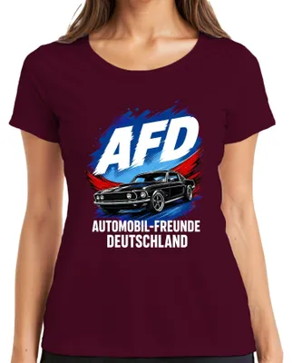 Obrázek produktu pro Tričko s potiskem "AFD Automobil Freunde Deutschland Sportwagen", sarkastický motiv, dámské, barva: vínová, velikost: XL
