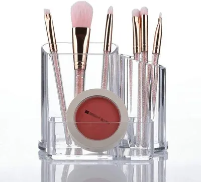 Productafbeelding van Makeup Organizer - Brush Holder - 3 Sections - Acrylic Cosmetics Storage Case - Stand voor Makeup - Thuis - Kantoor - Badkamer
