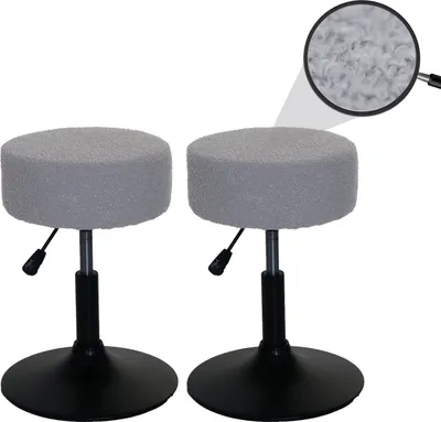 Produktbild von 2er-Set Hocker MCW-C22, Sitzhocker Schminkhocker, höhenverstellbar drehbar Ø 37cm Stoff Bouclé 450g/m² MVG  grau