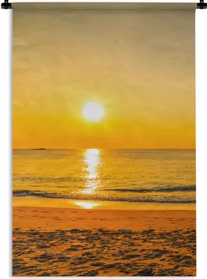 Produktbild von MuchoWow® Wandteppich Wandbehang Palme - Strand - Sonnenuntergang - Meer 90x135 cm Tapisserie Dekoration Wandtuch - Baumwolle - Wandskulptur