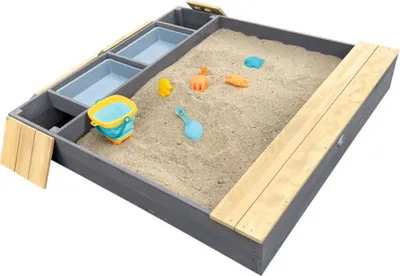 Produktbild von Sandkasten axi Evy mit Wasserbecken und Stauraum grau braun