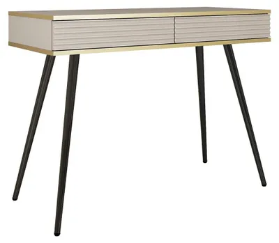 Produktbild von Schlafzimmer Schminktisch mit 102 cm Breite in Beige, Rillenfront & schwarzen Füßen - OLOVO-160