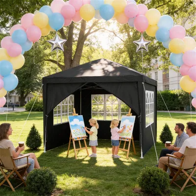 Produktbild von YZNAHRE Pavillon 3x3m Polyester Partyzelt mit Seitenteilen und Fenstern Gartenpavillon UV Schutz Wasserdicht Windschutz Gartenzelt Zelt Outdoor, Anthrazit