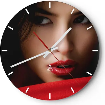 Produktbild von Wanduhr - Rund - Glasuhr - Schönheit brünette eleganc mädchen - 30x30cm - Schleichendes Uhrwerk - Lautlos - zum Aufhängen bereit - Dekoration Modern - Wanddekoration aus Glas - C3AR30x30-2182
