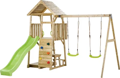 Immagine prodotto di KANGUI - Parco giochi in legno, 2 altalene, scivolo, parete da arrampicata, sabbiera, tavolo WOODI