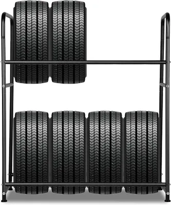 Produktbild von Reifenständer, Reifenregal 8 Reifen 107 x 46 x 117cm,Felgenbaum für Autoreifen Ladekapazität 180kg,Felgenregal mit Reifenschutzhülle,für Garage,Höhenverstellung Lagerregale für Reifen
