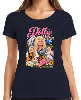 Zdjęcie produktu dla Dolly Parton, ikona country, piosenkarka, 1946-2026, koszulka damska "Rainbow Nashville", kolor granatowy, rozmiar L