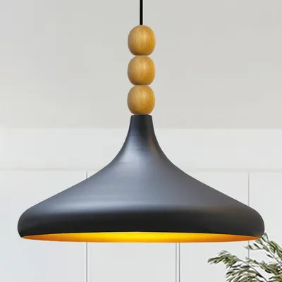 Produktbild von Pendelleuchte | Champion | Moderne Esstisch Lampe aus Holz Skandinavisch Pendellampe für Schlafzimmer Wohnzimmer Schwarz Küchenlampe