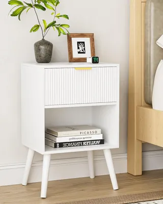 Productafbeelding van Nachtkastje bijzettafel - 39 x 29 x 60 cm - Wit - 1 lade en open vak