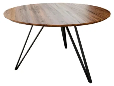 Produktbild von Runder Esszimmertisch Akazie nussbaum Schweizer Kante 110 cm Metallfuß INSA