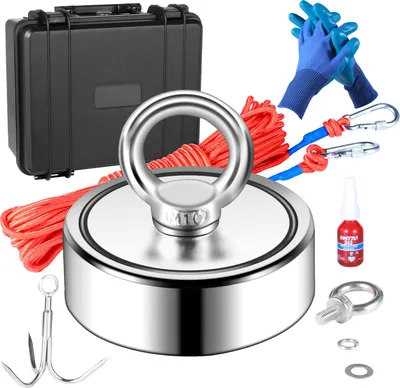 Produktbild von SucceBuy 1200lbs Magnet Fishing Kit, doppelseitige 2,95-Zoll-Angelmagnete mit Seil, wasserdichtem Gehäuse, Ösenbolzen, Handschuhen und Schraubensicherung für Angelabenteuer