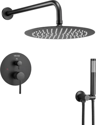 Zdjęcie produktu dla Zestaw prysznicowy deszczowy 20 cm okrągły z baterią ścienny czarny matowy