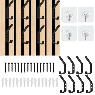 Produktbild von 8 Akustikpaneel-Wandpaneel-Garderobenhaken mit 4 Haken, selbstklebend, 12,6 mm Doppelgarderobenhaken für Akustikpaneele, Wandpaneele und Kleiderschränke