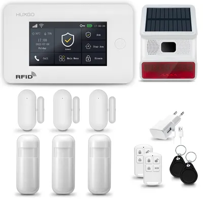 Produktbild von HUXGO HXA006 Alarmanlage Haus WiFi + GSM 4G mit Funk Sirene, Alarm System mit 3x Bewegungssensor und 3x Tür- Fenstersensor für Haus, Garage