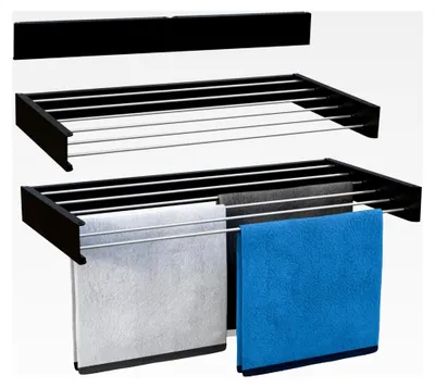 Produktbild von Wandwäschetrockner, platzsparend, klappbar & 4 Meter Trockenlänge, robuste Wandmontage (25 kg) für Bad & Balkon, 80 x 40 cm, Schwarz