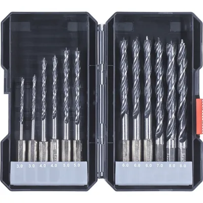 Productafbeelding van kwb 108830 Houtborenset, 12-delig. Boorklem zonder sleutel, boorklem met sleutel. 12 stuks