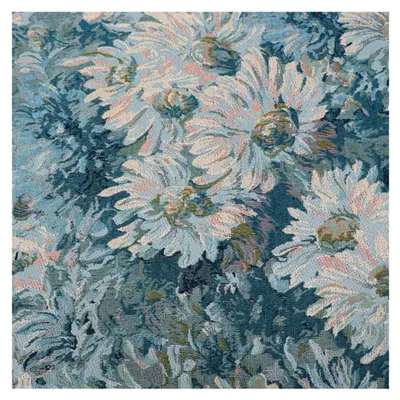 Produktbild von 1 Meter 148 cm Polyester-Baumwolle Stoff Meterware mit Blumenmuster im Ölgemälde-Stil Vintage Jacquard Baumwollstoff Dekostoff zum Nähen für Kleider und Taschen Blau