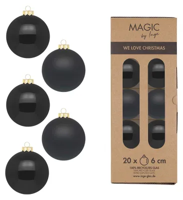 Produktbild von Inge‘s Christmas Decor 12115P620, Kugel-Weihnachtsschmuck, Glas, Schwarz, 60 mm, 20 Stück(e)