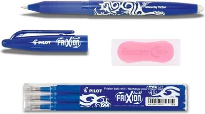Produktbild von 1 Pilot Frixion Ball blau + 3 Ersatzminen blau + Radierer pink als Gratiszugabe