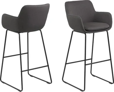 Produktbild von Barhocker - Dunkelgrau - Schwarz matt - Stoffbezug - Metallgestell