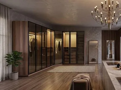 Immagine prodotto di Armadio angolare, mobile angolare, colore marrone, design moderno, elegante, lussuoso, set
