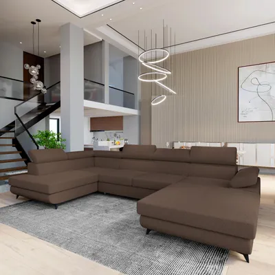 Produktbild von Masseno Ecksofa RUBANO L-S mit Schlaffunktion U-Form, Sofa mit Bettkasten, Wohnzimmersofa, Couch, Soffa, Bettsofa, Couchgarnitur- Braun, QUELLE 25