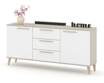 Produktbild von Kommode mit Schubladen Fernsehschrank HANA 3S Kaschmir/Weiß Matt 150cm