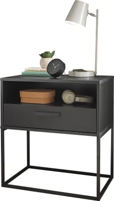 Produktbild von Nachtkommode >CUDRO< 1 Schublade, 1 Fach, Graphit / schwarz - 60x65x38,5cm (BxHxT)