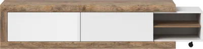 Produktbild von TV Lowboard Samdal Eiche Nb. SYLT-83, ausziehbar mit Absetzungen in weiß Hochglanz, B/H/T: ca. 200-241,5/43,4/40 cm