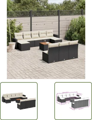 Produktbild von The Living Store 11-tlg. Garten-Sofagarnitur mit Kissen Schwarz Poly Rattan