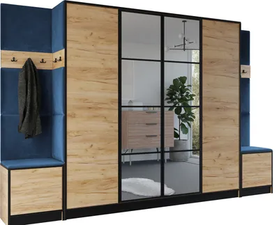 Image de KIER FURNITURE Armoire EDEN, armoire de chambre, penderie, armoire d'entrée, chêne Craft et bleu, 312,8 x 205 x 39 cm