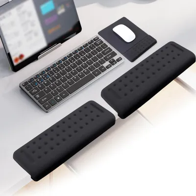 Zdjęcie produktu dla Ergonomiczna podkładka pod nadgarstek do myszy i klawiatury, zestaw 3 sztuk, kolor czarny, wykonana z pianki memory