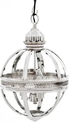 Produktbild von Casa Padrino Barock Hängeleuchte vernickelt Kugel Silber Durchmesser 30 cm, Höhe 50 cm - Barock Schloss Lampe Leuchte Laterne