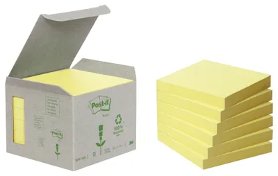 Obrázok produktu pre Post-it® 6541B Recyklačné poznámky - 76 x 76 mm, pastelová žltá, 6 x 100 listov